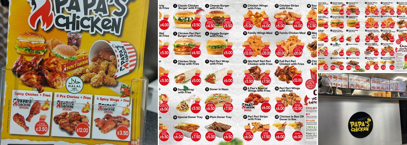 Paa’s Chicken Leicester Menu