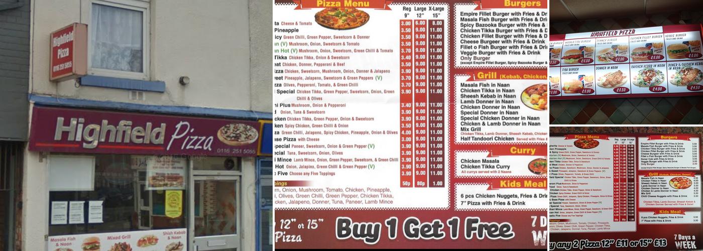 HighFields Pizza Menu
