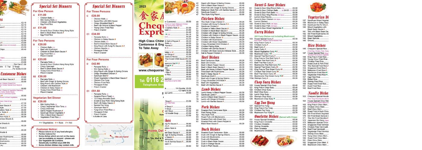 Chequers Express Leicester Menu