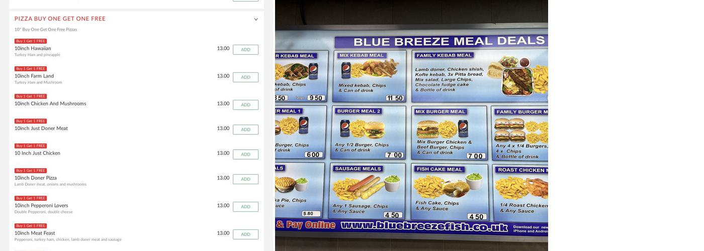 The Blue Breeze Fish Bar Menu