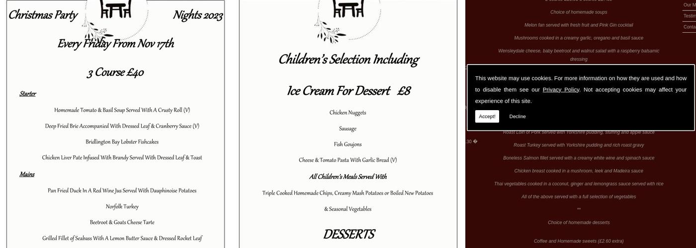 Burlingtons Restaurant Menu