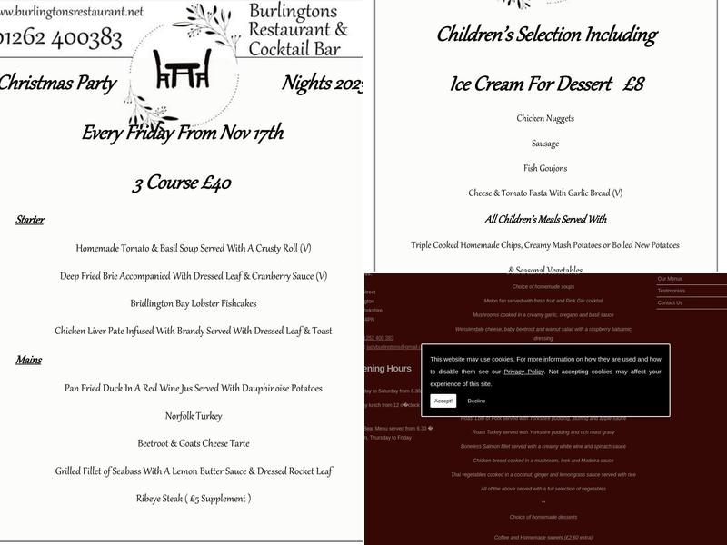 Burlingtons Restaurant Menu