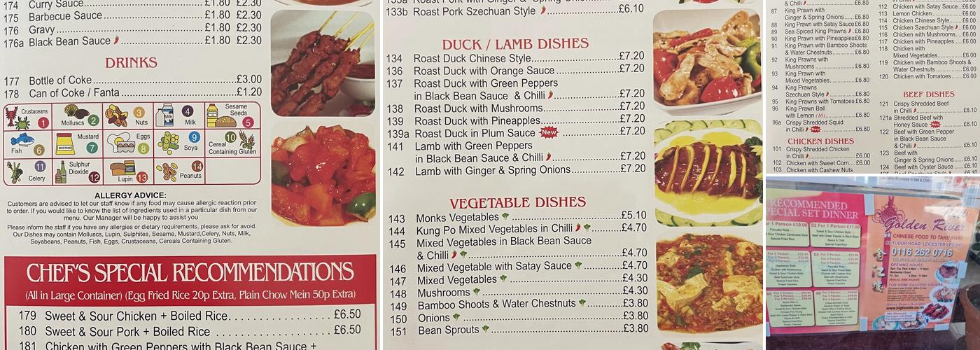 New Golden River Chinese take away Menu