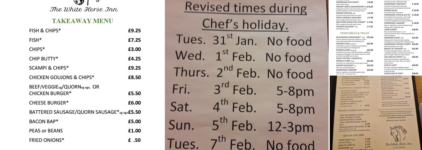 The White Horse Inn Menu