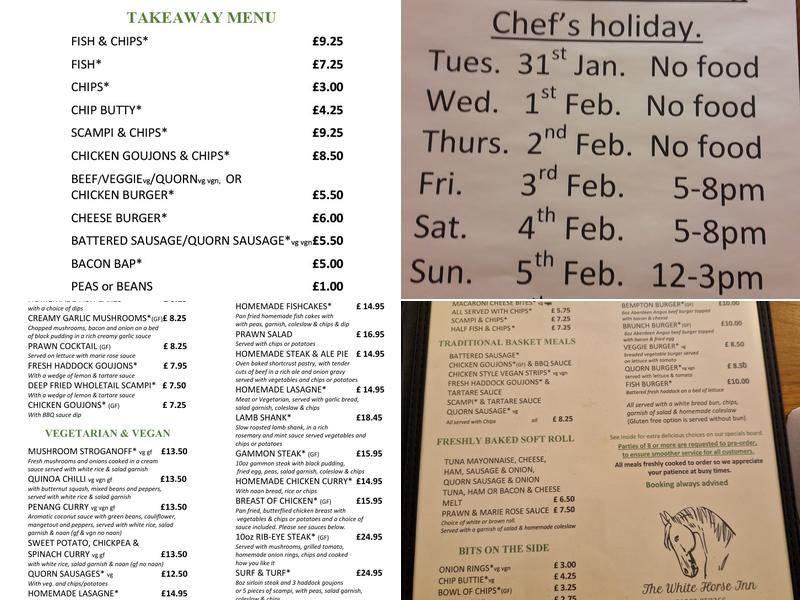 The White Horse Inn Menu