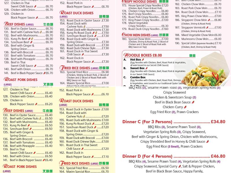 Maxim Chinese Takeaway Menu