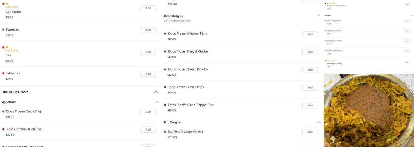 The Taj Bar And Grill Menu