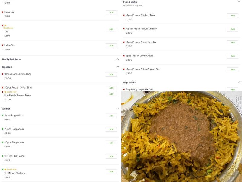 The Taj Bar And Grill Menu