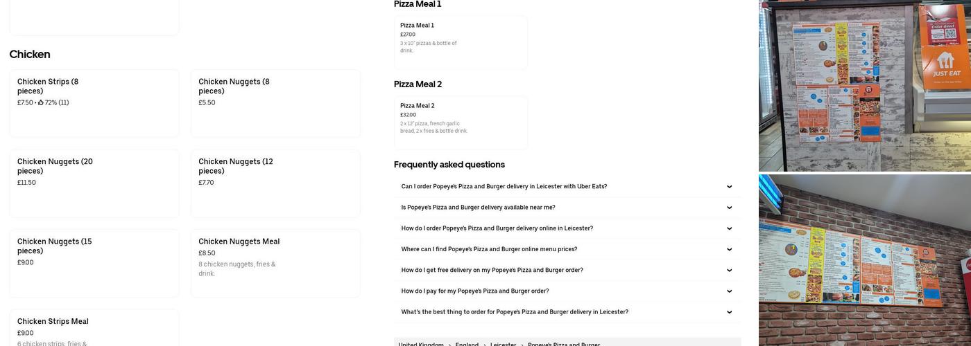 Popeyes Pizza & Groceries (Thurmaston) Menu