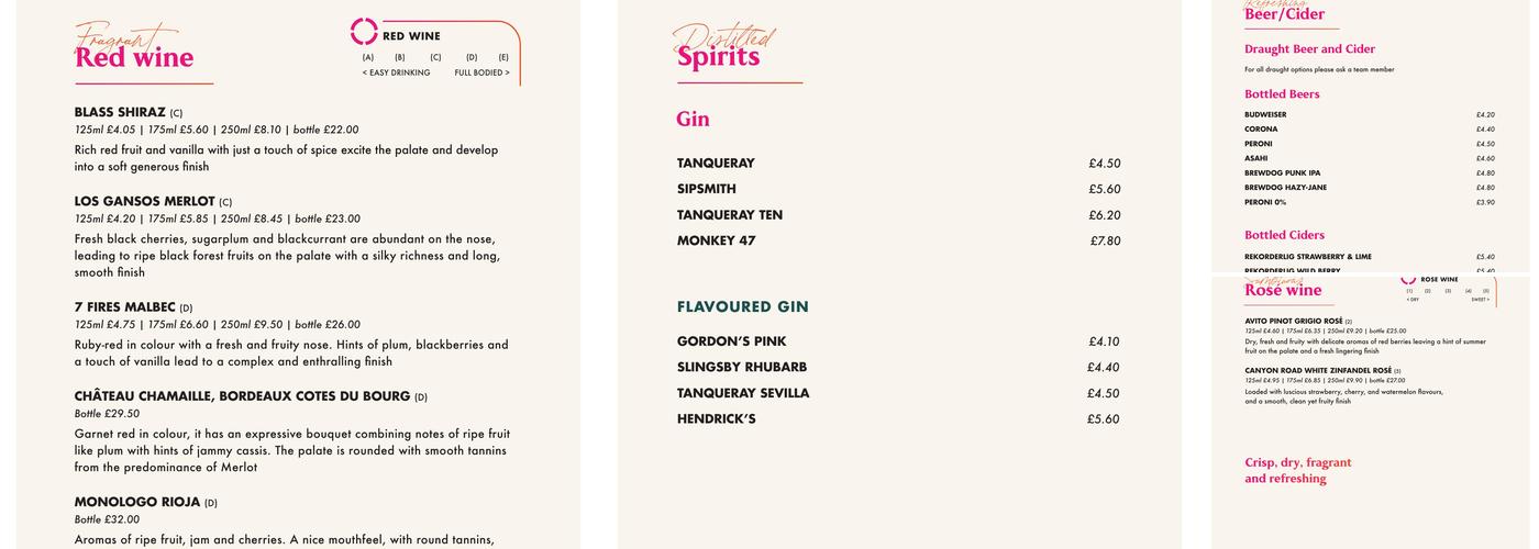 Grosvenor Casino Menu