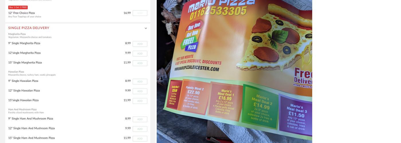 Mario pizza ( fosse road ) Menu