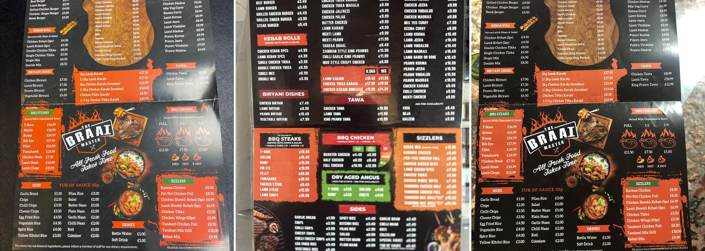 Lahori Chaska The Braai Master Menu