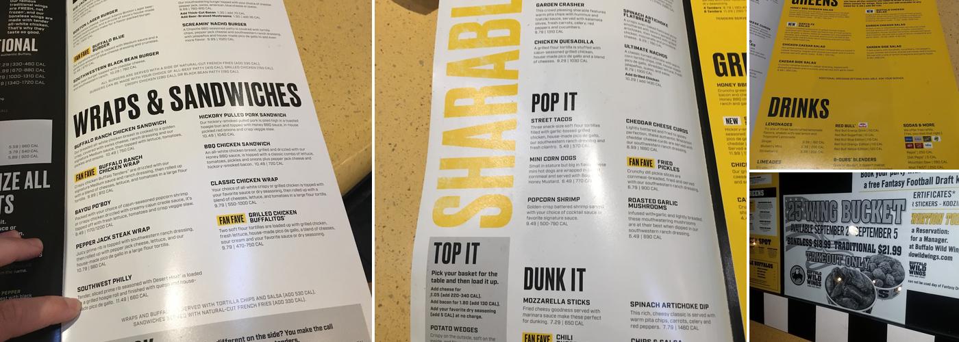 Buffalo Wild Wings Menu