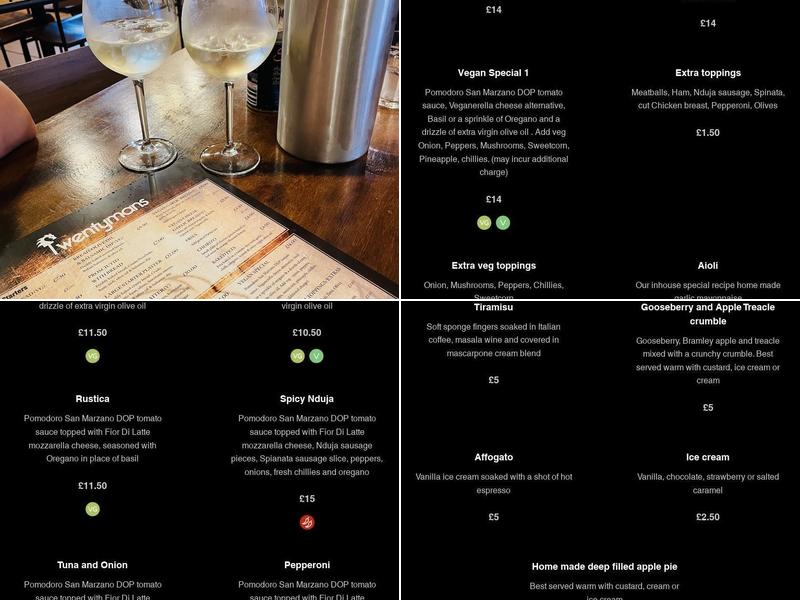 Twentymans Menu