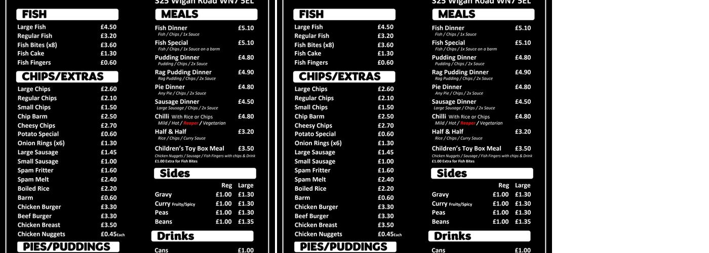 Wigan Road Chippy - English Fish & Chips Menu