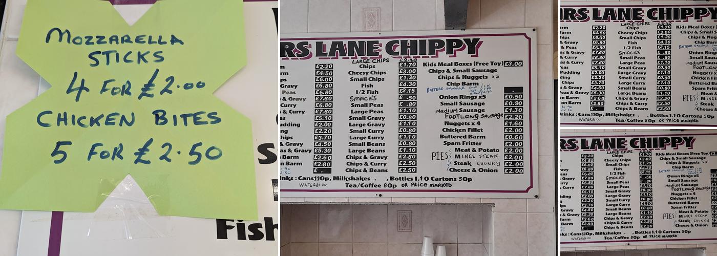 Firs Lane Chippy Menu