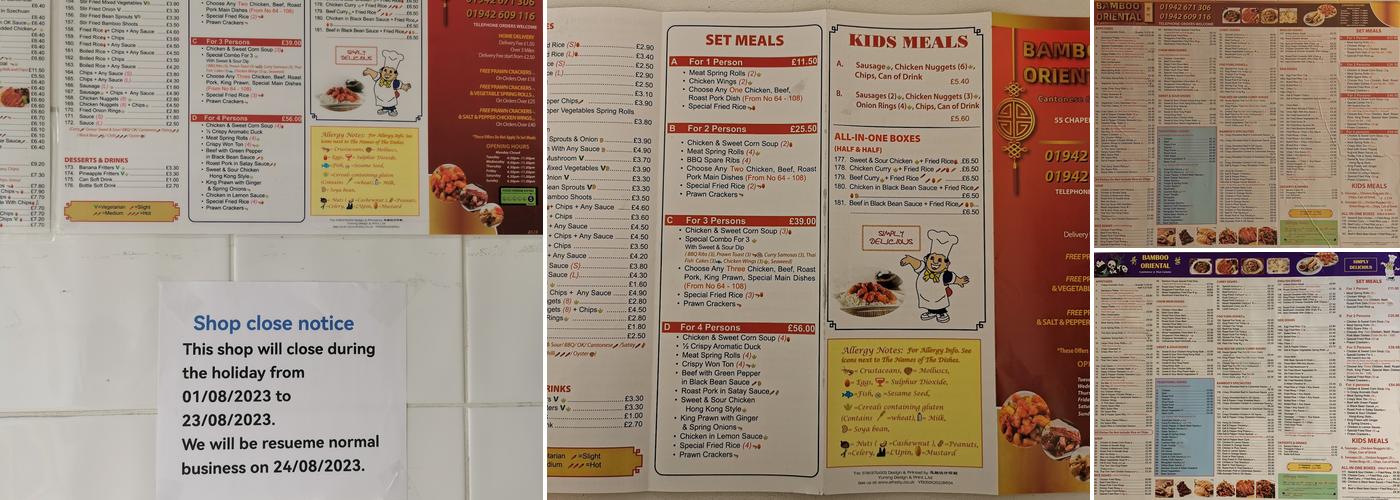 Bamboo Oriental Chinese Takeaway Menu