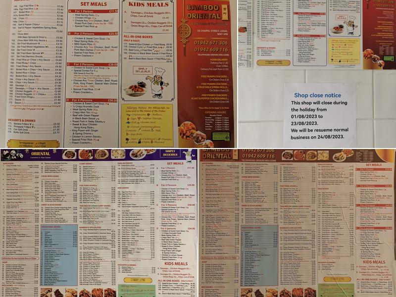 Bamboo Oriental Chinese Takeaway Menu