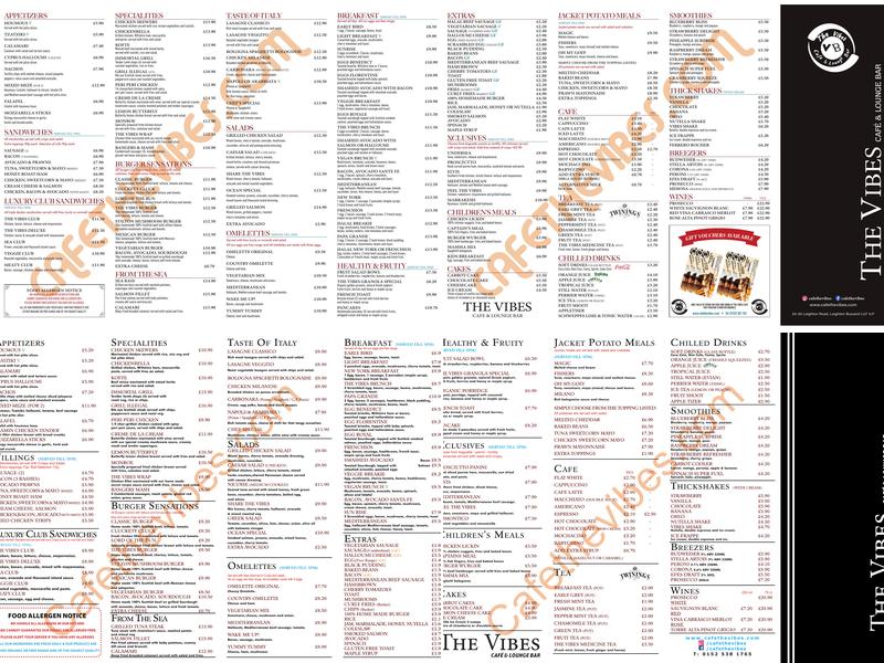 Cafe The Vibes Menu