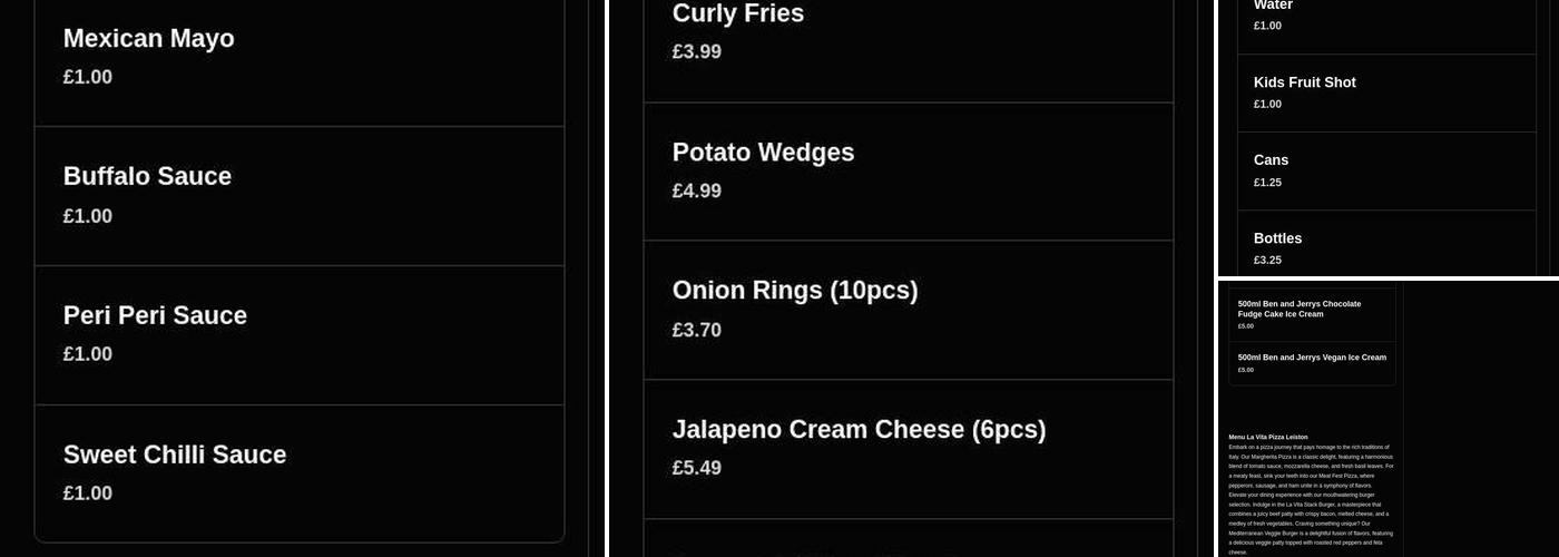 La Vita Pizza Leiston Menu