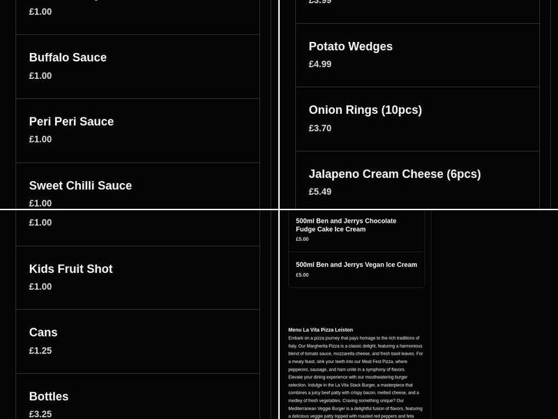 La Vita Pizza Leiston Menu