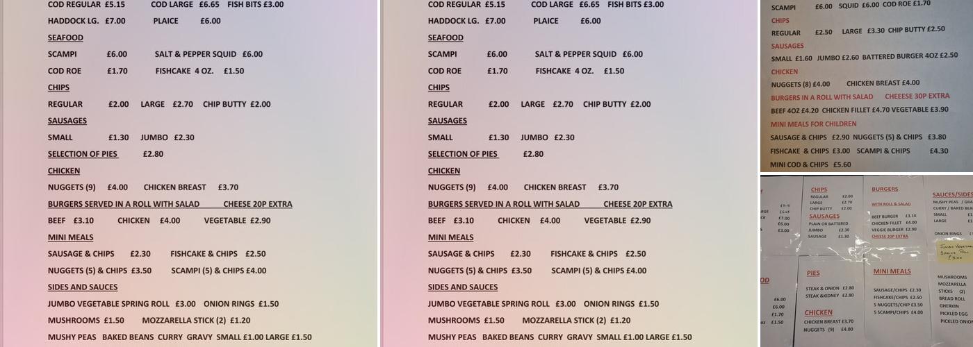 Leiston Traditional Fish & Chips Menu