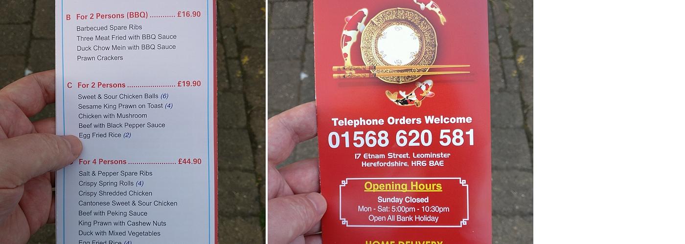 Chopsticks Chinese Takeaway Menu