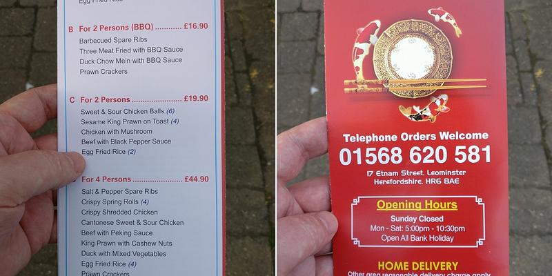Chopsticks Chinese Takeaway Menu