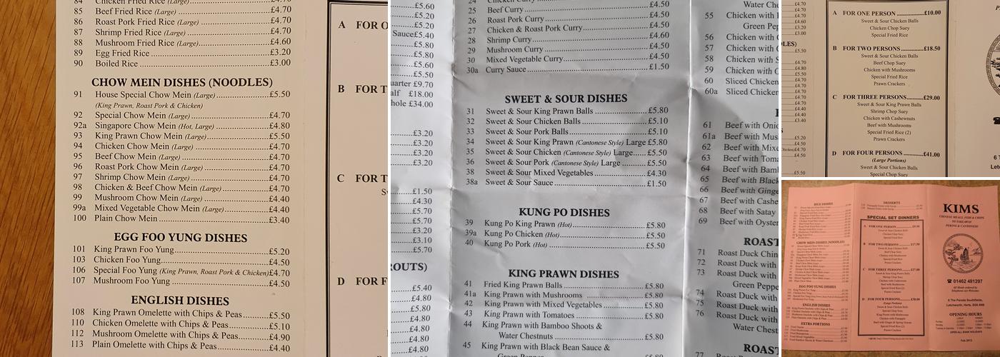 Kim's Fish Bar Menu