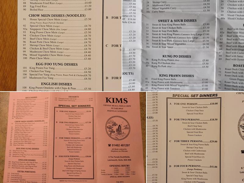 Kim's Fish Bar Menu