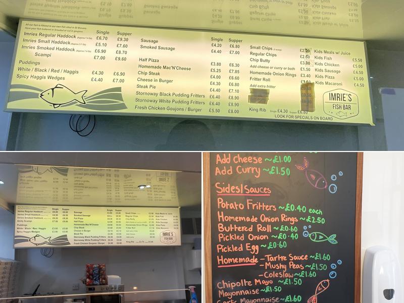 Imries Fish Bar Menu