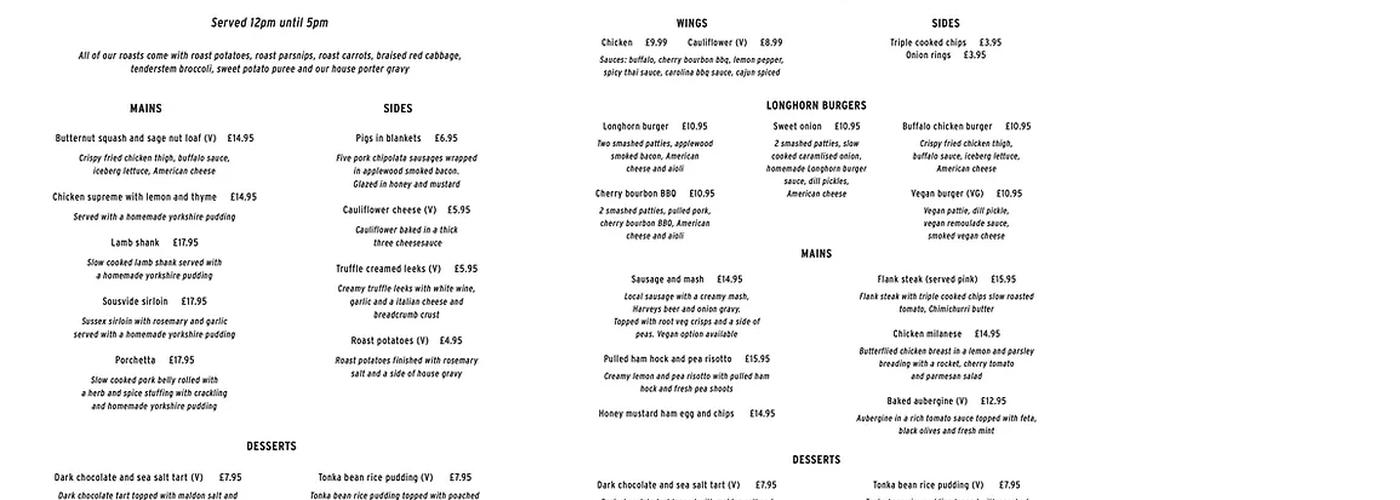 The Black Horse Inn Menu