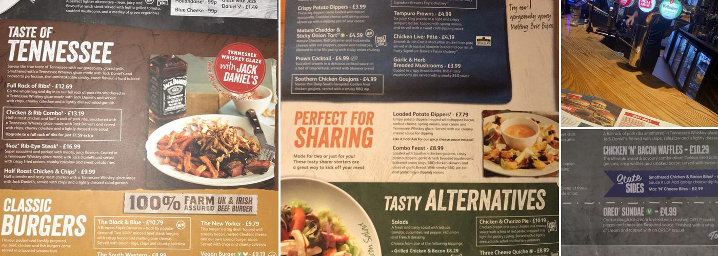 Castle Lake Brewers Fayre Menu