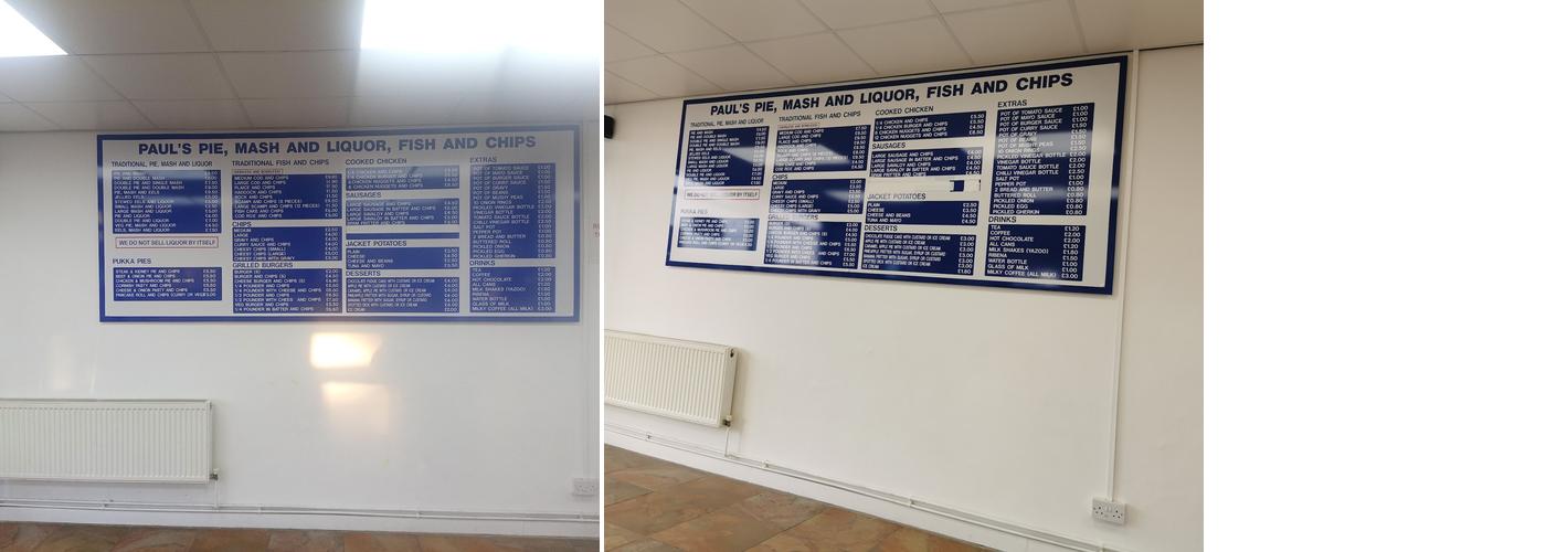 Paul's Pie & Mash Menu