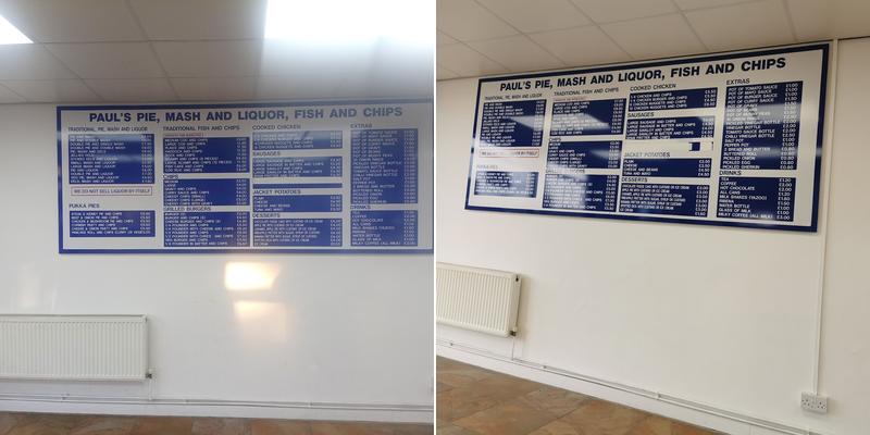 Paul's Pie & Mash Menu