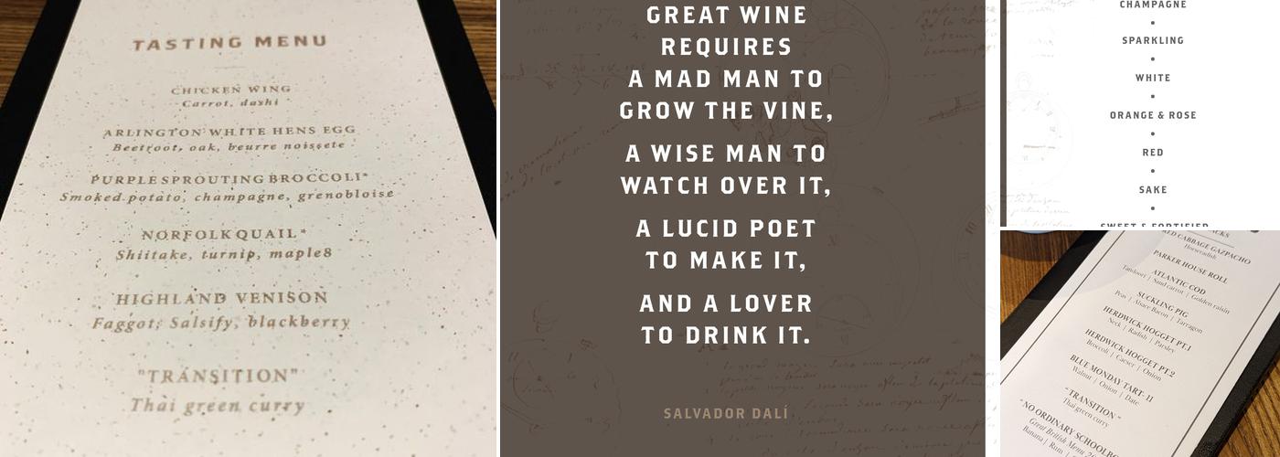 Upstairs by Tom Shepherd Menu