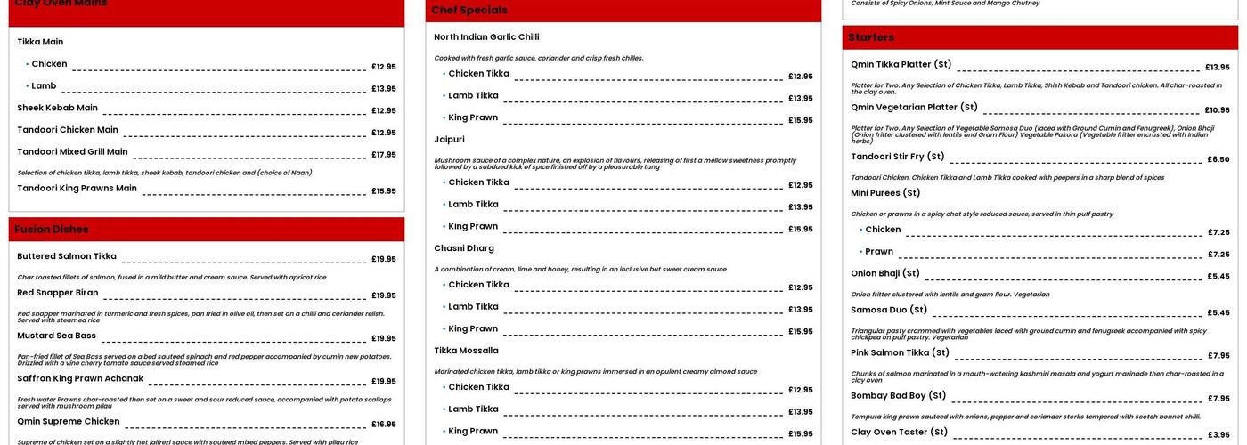 Qmin Restaurant Menu