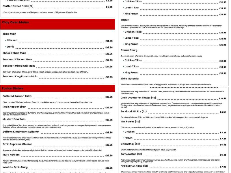 Qmin Restaurant Menu