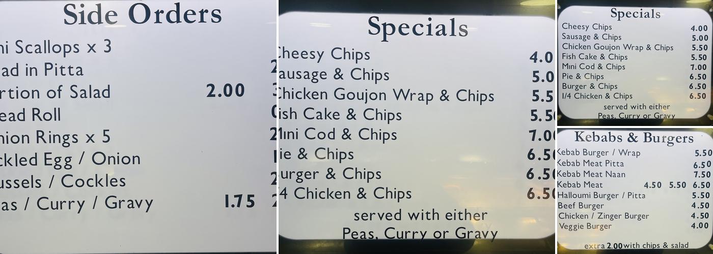 The Valley Fish Bar & Pizzeria Menu