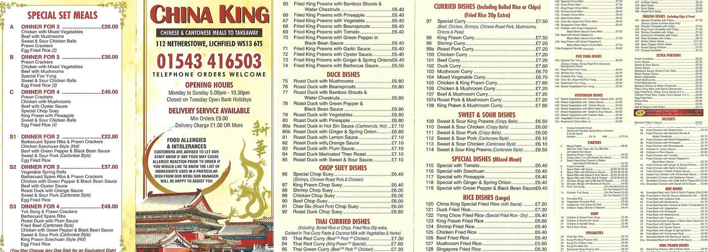 China King Chinese Takeaway Menu