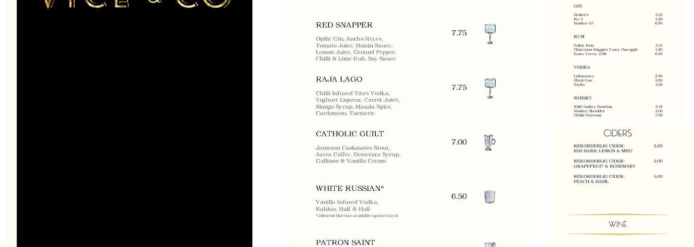 Vice & Co Menu