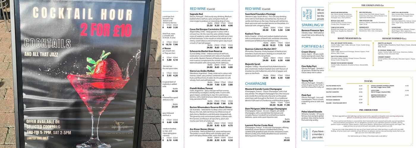 Lincoln Jazz Cafe Menu