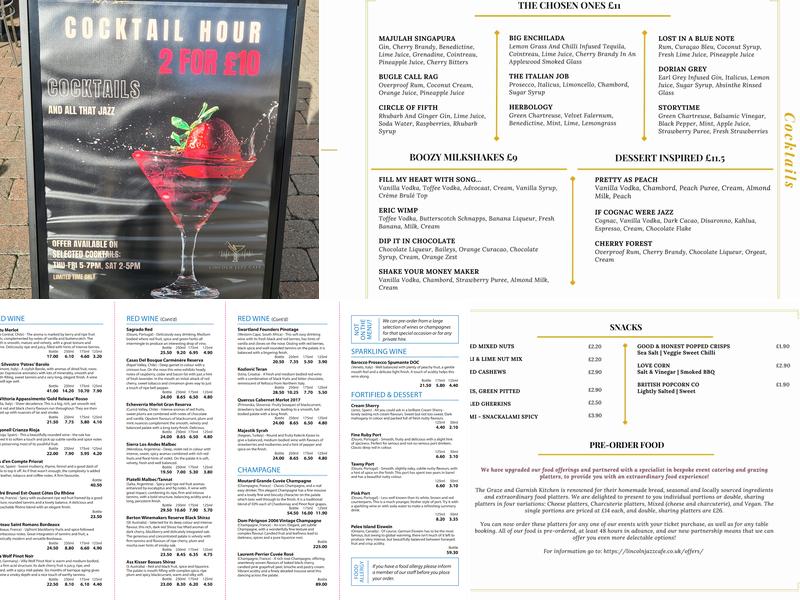 Lincoln Jazz Cafe Menu