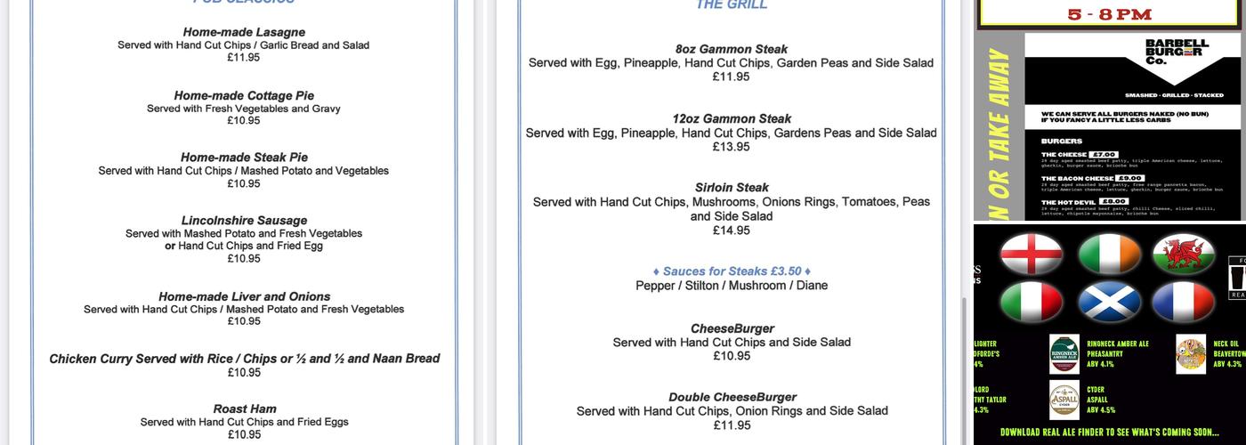 The Railway Inn Menu