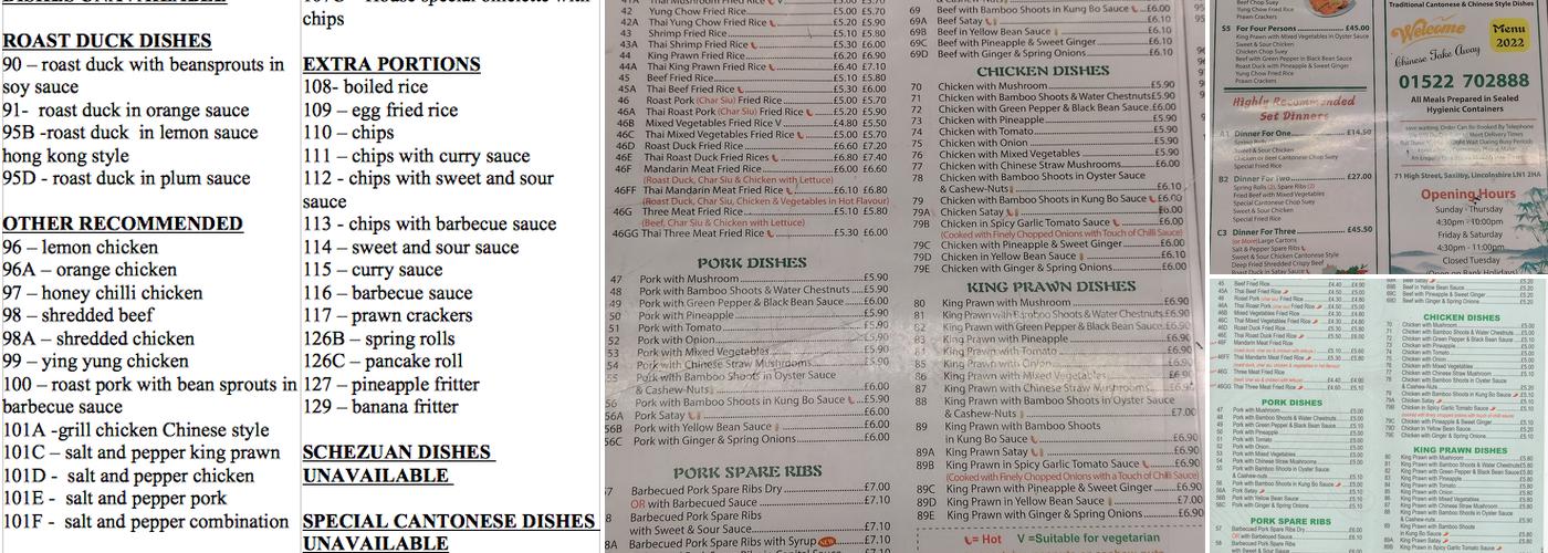 Mandarin Chinese Menu