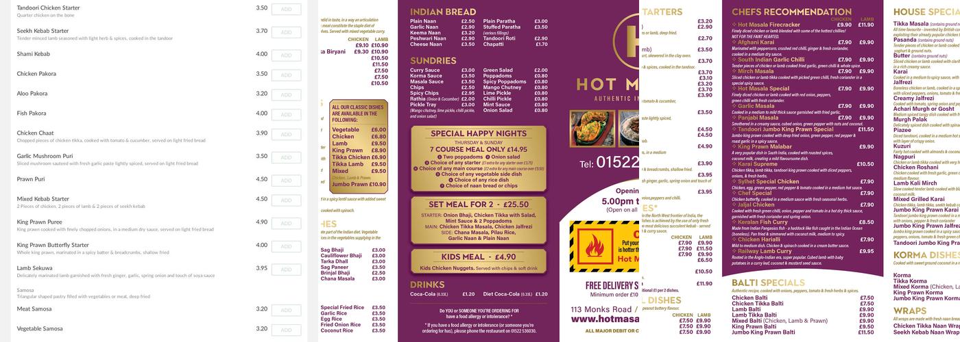 Hot Masala Menu
