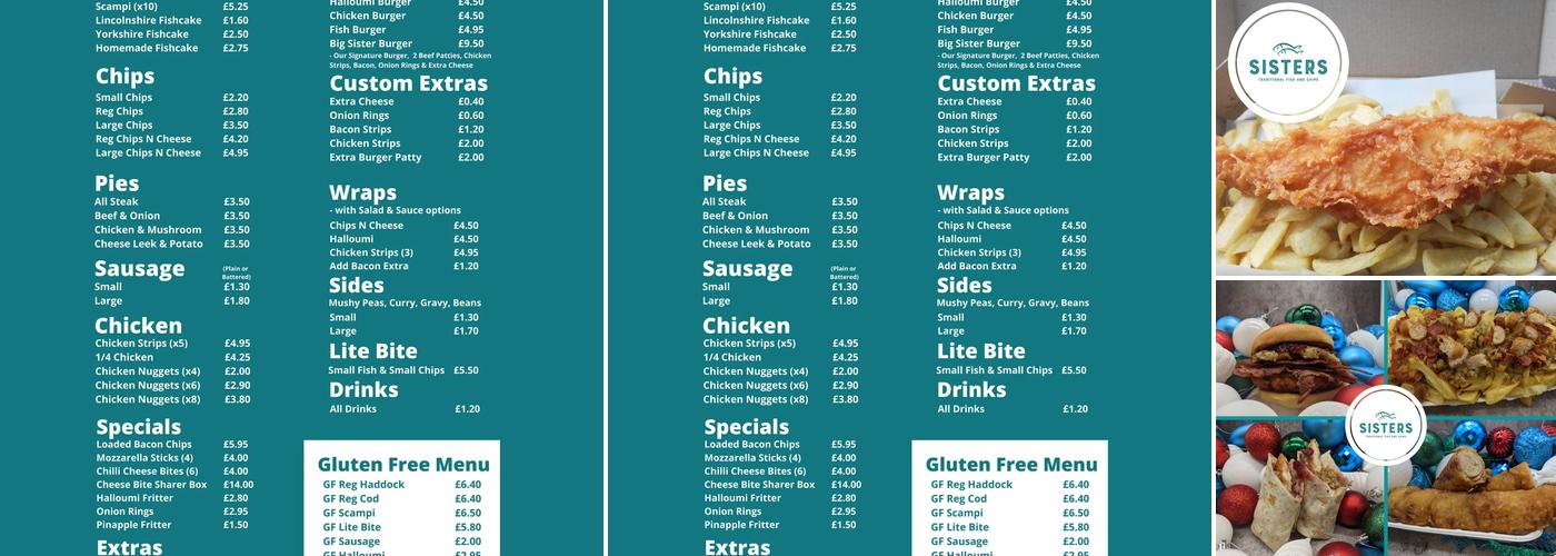 Sisters Traditional Fish and Chips Menu