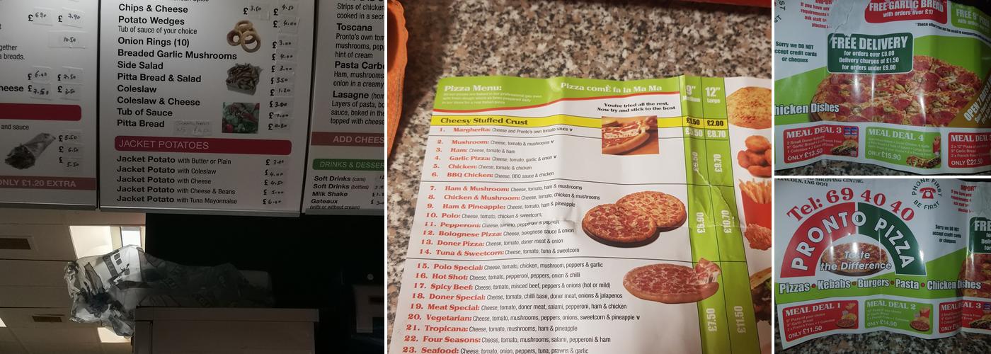 Pronto Pizza Menu
