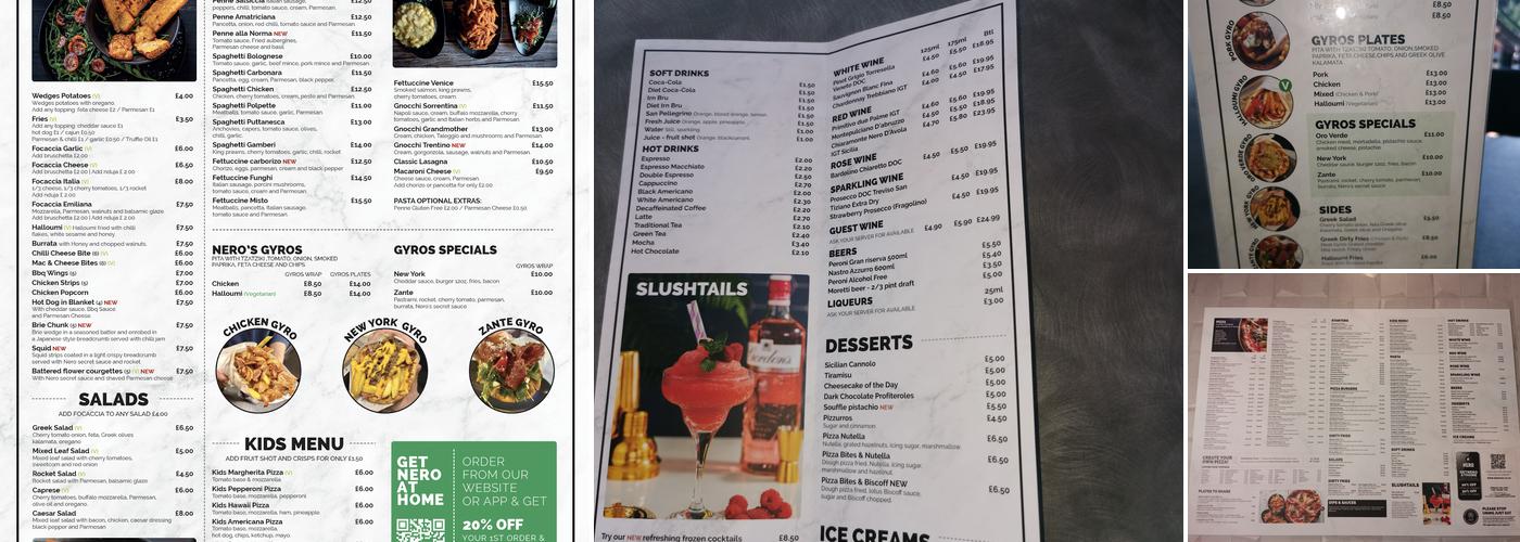 Nero Pizzeria Menu