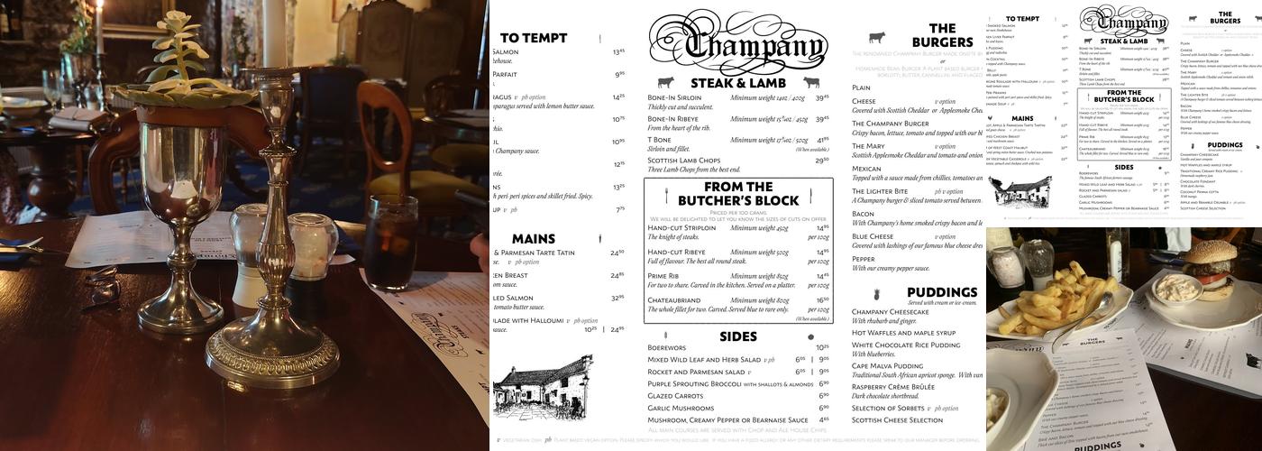 The Chop and Ale House at Champany Inn Menu